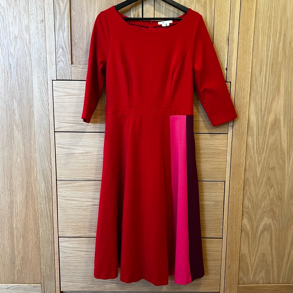 Boden Claudia Colorblock Ponte Knit Mid Dress Red Pink Size 10 Spring Colorful - Picture 1 of 6